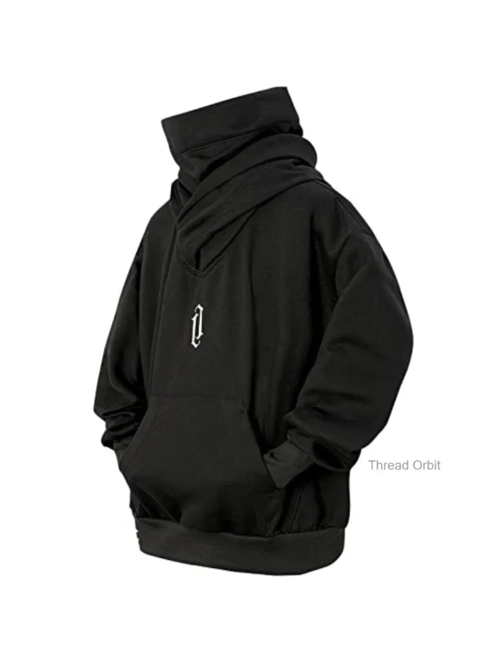 Men's Fleece Hoodie Cowl Neck Sweatshirt with Embroidery Kangaroo Pocket